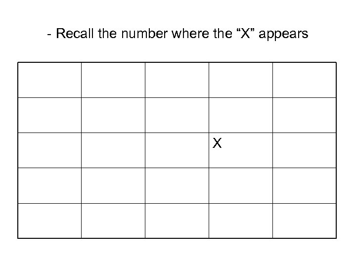 - Recall the number where the “X” appears X 