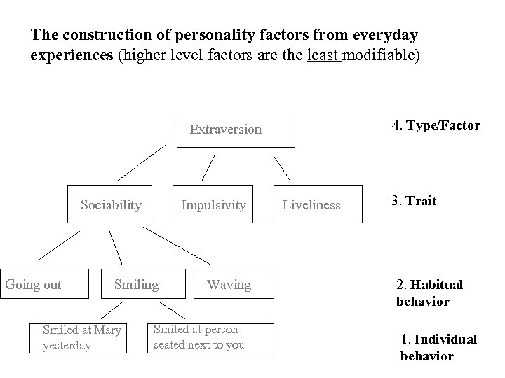 The construction of personality factors from everyday experiences (higher level factors are the least