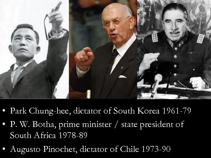  • Park Chung-hee, dictator of South Korea 1961 -79 • P. W. Botha,