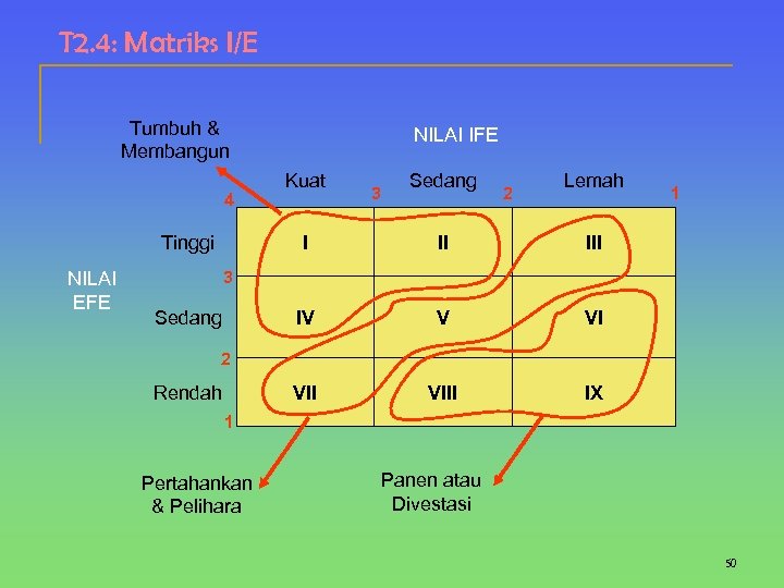 T 2. 4: Matriks I/E Tumbuh & Membangun 4 Tinggi NILAI EFE NILAI IFE