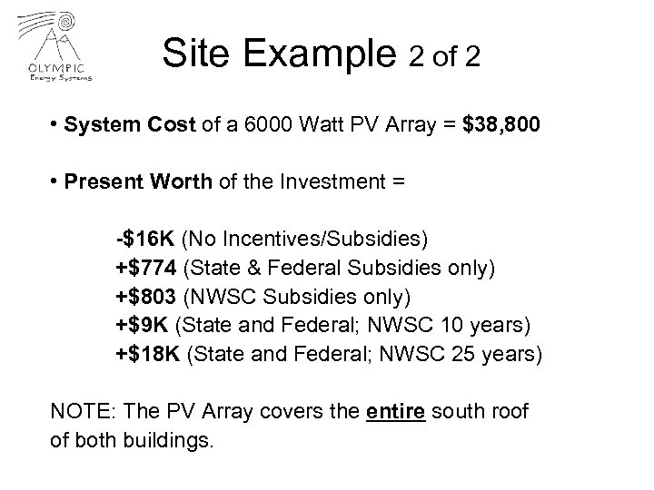 Site Example 2 of 2 • System Cost of a 6000 Watt PV Array