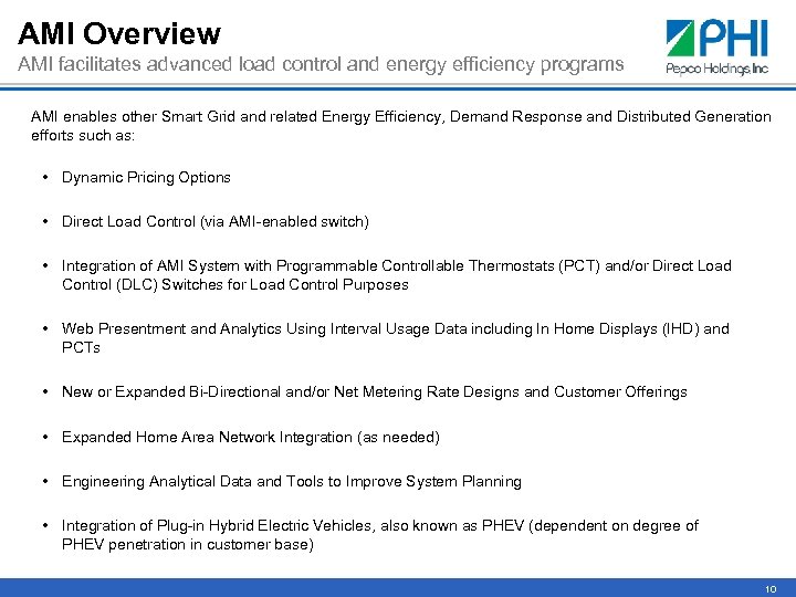 AMI Overview AMI facilitates advanced load control and energy efficiency programs AMI enables other