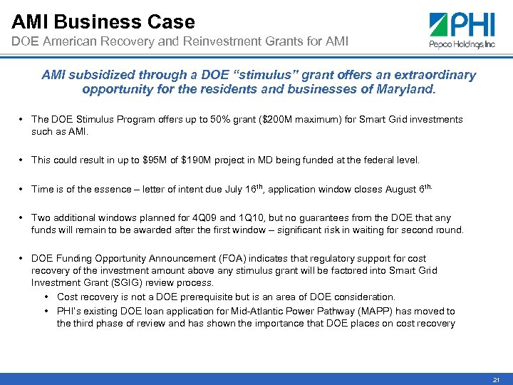 AMI Business Case DOE American Recovery and Reinvestment Grants for AMI subsidized through a