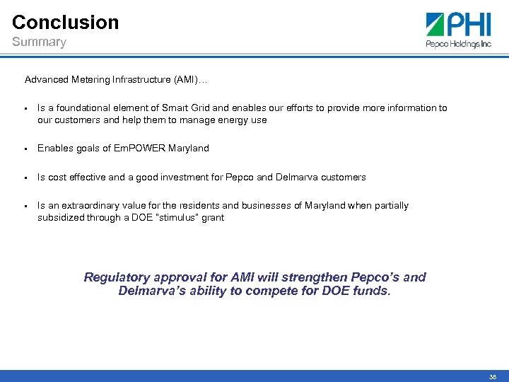Conclusion Summary Advanced Metering Infrastructure (AMI)… • Is a foundational element of Smart Grid
