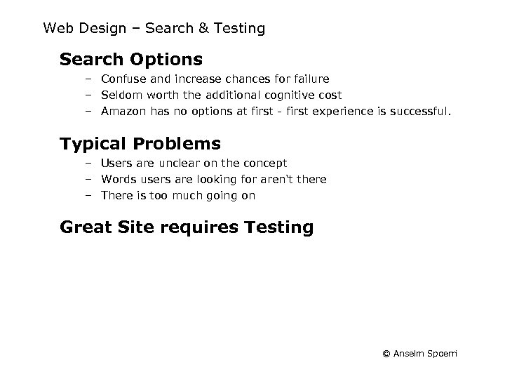 Web Design – Search & Testing Search Options – Confuse and increase chances for