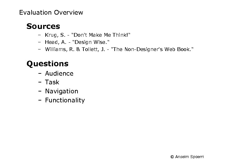 Evaluation Overview Sources – Krug, S. - 