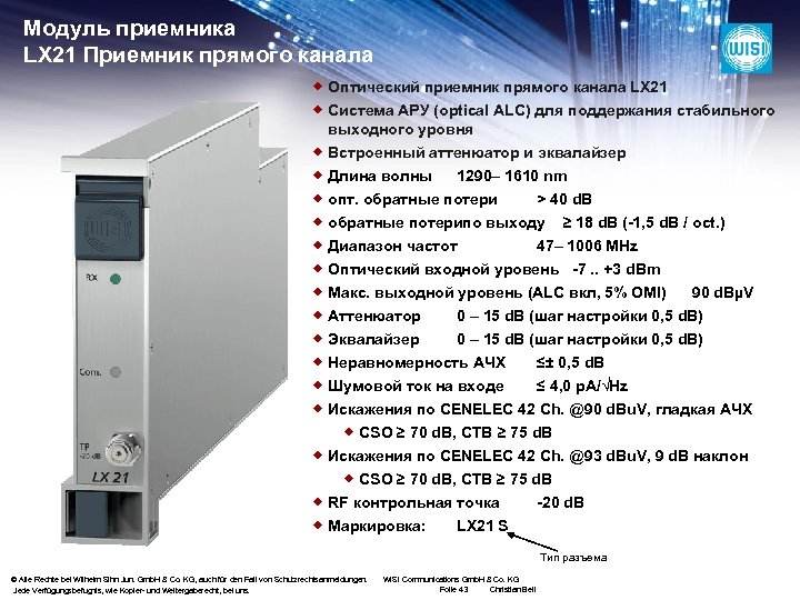 Модуль приемника LX 21 Приемник прямого канала ® Оптический приемник прямого канала LX 21