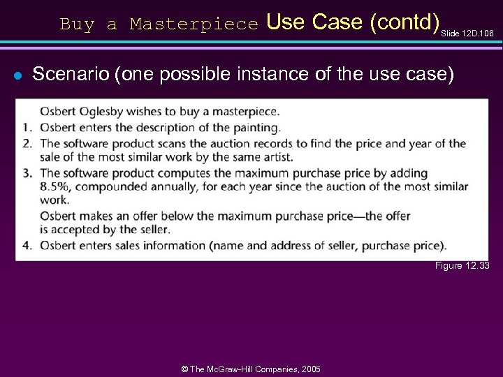 Buy a Masterpiece Use Case (contd) Slide 12 D. 106 l Scenario (one possible