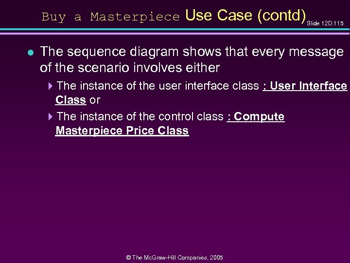 Buy a Masterpiece Use Case (contd) Slide 12 D. 115 l The sequence diagram