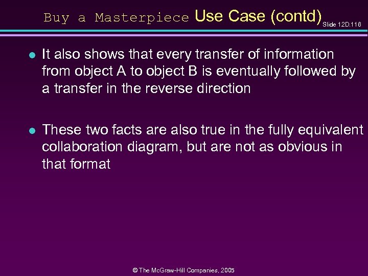 Buy a Masterpiece Use Case (contd) Slide 12 D. 116 l It also shows
