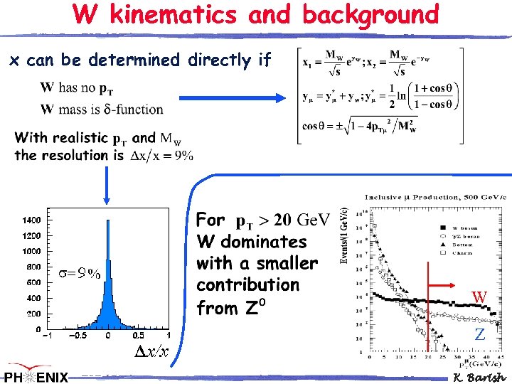 W kinematics and background x can be determined directly if W Z K. Barish