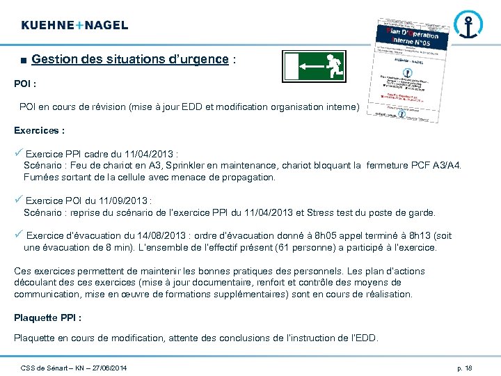 ■ Gestion des situations d’urgence : POI en cours de révision (mise à jour