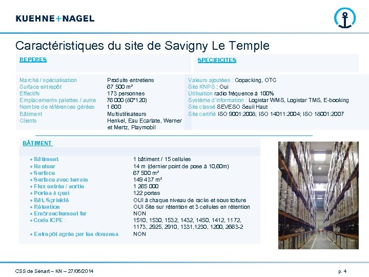 Caractéristiques du site de Savigny Le Temple REPERES SPECIFICITES Marché / spécialisation Produits entretiens