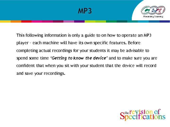 MP 3 This following information is only a guide to on how to operate