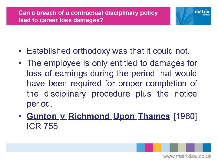 Can a breach of a contractual disciplinary policy lead to career loss damages? •