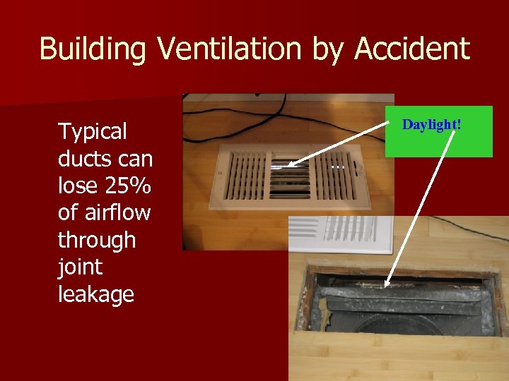 Building Ventilation by Accident Typical ducts can lose 25% of airflow through joint leakage