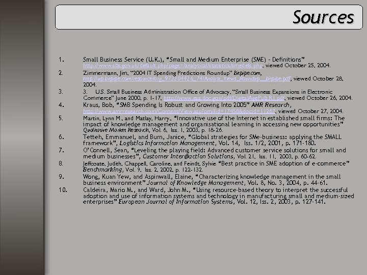 Sources 1. 2. 3. 4. 5. 6. 7. 8. 9. 10. Small Business Service