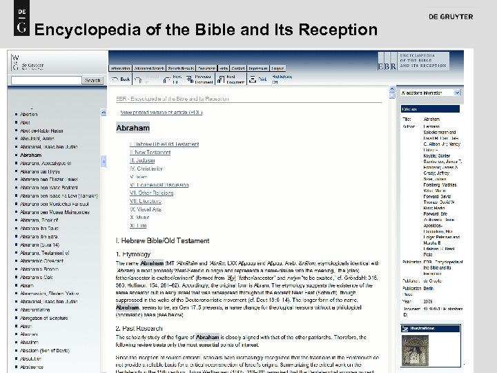 Encyclopedia of the Bible and Its Reception 21 