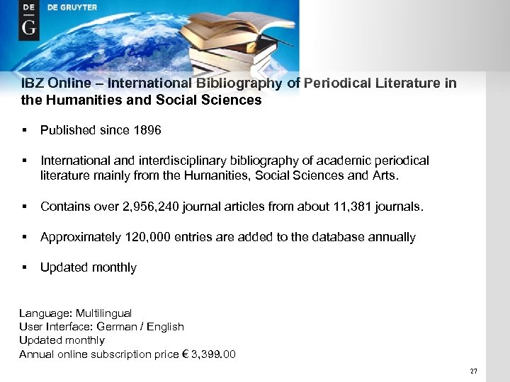 IBZ Online – International Bibliography of Periodical Literature in the Humanities and Social Sciences