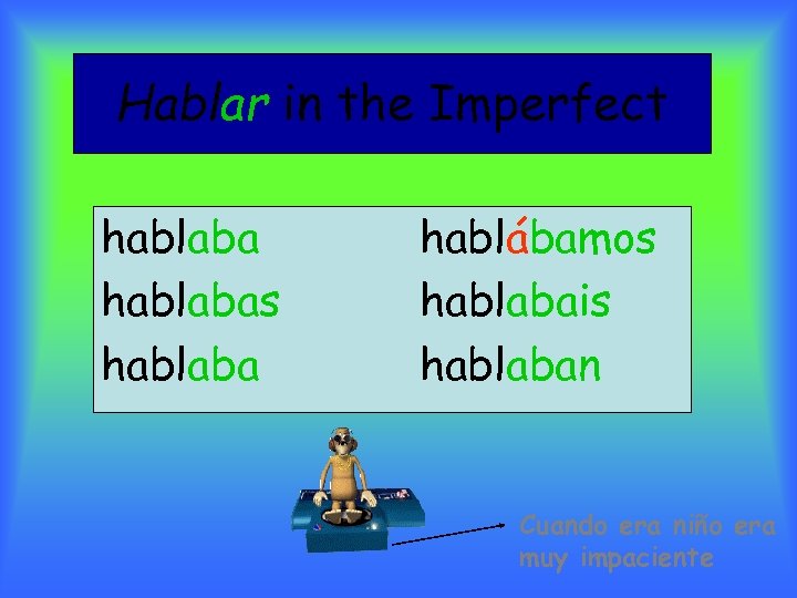 Hablar in the Imperfect hablabas hablaba hablábamos hablabais hablaban Cuando era niño era muy