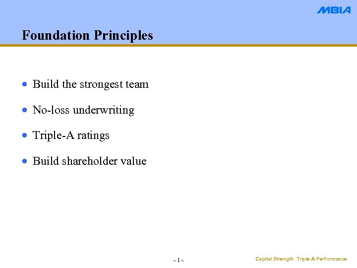 Foundation Principles · Build the strongest team · No-loss underwriting · Triple-A ratings ·