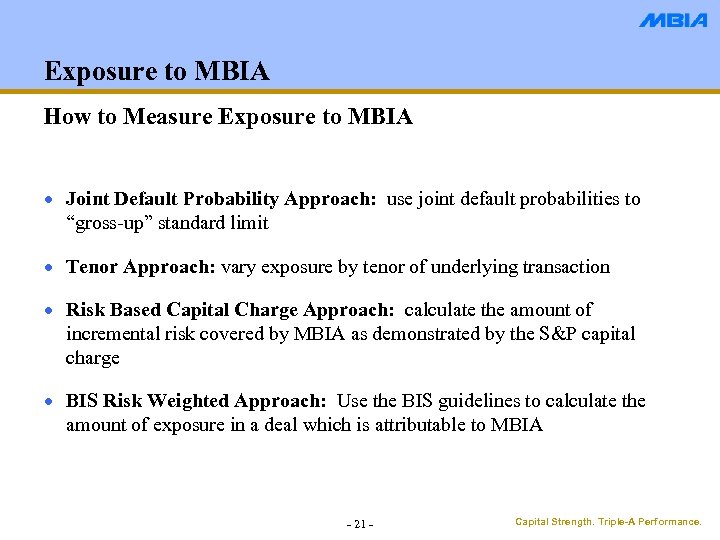 Exposure to MBIA How to Measure Exposure to MBIA · Joint Default Probability Approach: