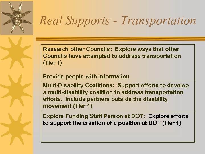 Real Supports - Transportation Research other Councils: Explore ways that other Councils have attempted