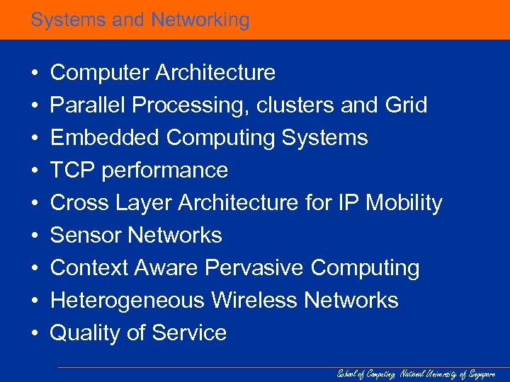 Systems and Networking • • • Computer Architecture Parallel Processing, clusters and Grid Embedded