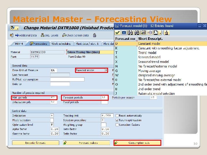 Material Master – Forecasting View 30 