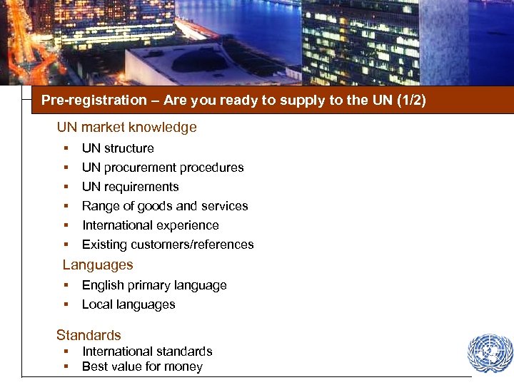 Pre-registration – Are you ready to supply to the UN (1/2) UN market knowledge
