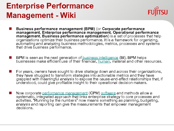 Enterprise Performance Management - Wiki n Business performance management (BPM) (or Corporate performance management,