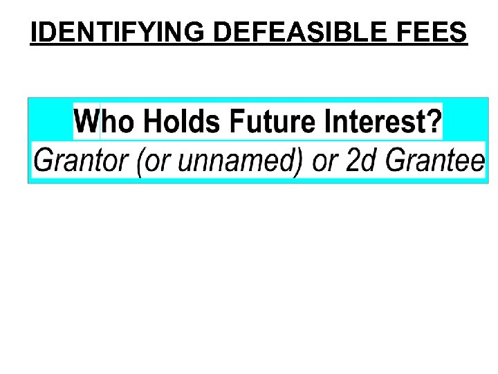 IDENTIFYING DEFEASIBLE FEES 