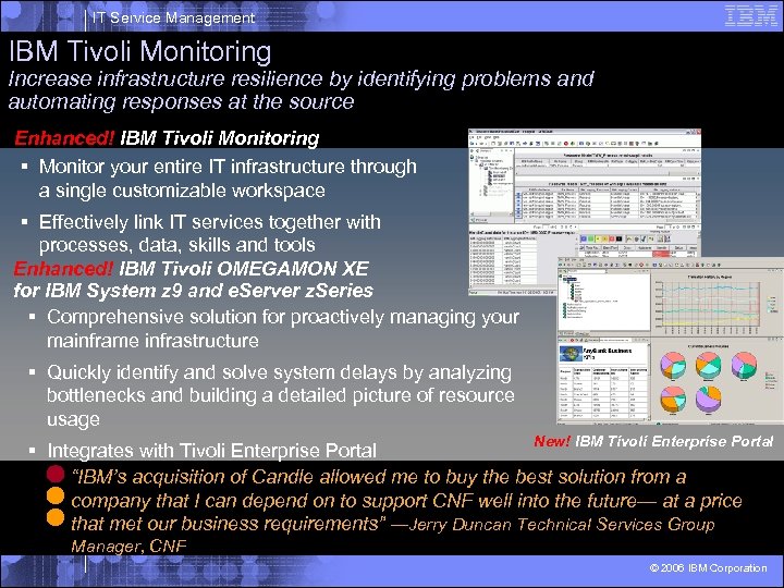 IT Service Management IBM Tivoli Monitoring Increase infrastructure resilience by identifying problems and automating