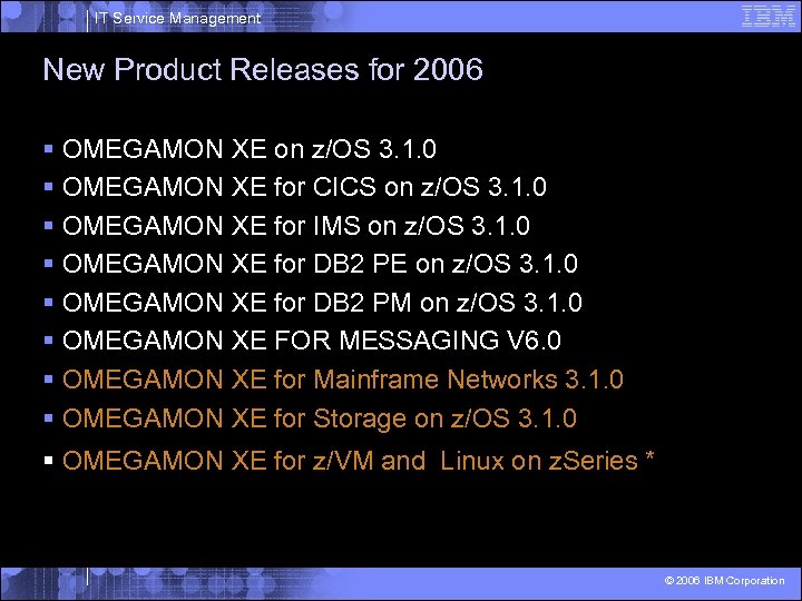 IT Service Management New Product Releases for 2006 § OMEGAMON XE on z/OS 3.