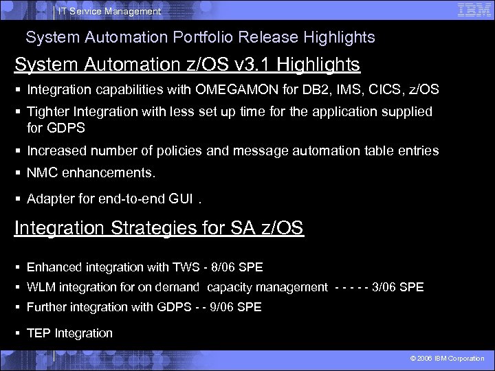 IT Service Management System Automation Portfolio Release Highlights System Automation z/OS v 3. 1