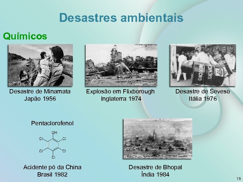 Desastres ambientais Químicos Desastre de Minamata Japão 1956 Explosão em Flixborough Inglaterra 1974 Desastre
