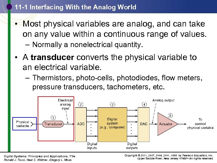 11 -1 Interfacing With the Analog World • Most physical variables are analog, and