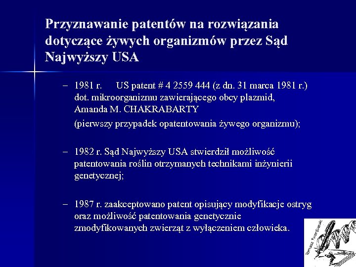 Przyznawanie patentów na rozwiązania dotyczące żywych organizmów przez Sąd Najwyższy USA – 1981 r.