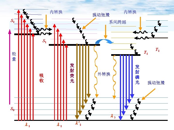 内转换 振动弛豫 S 2 系间跨越 S 1 T 1 能 量 发 射 荧