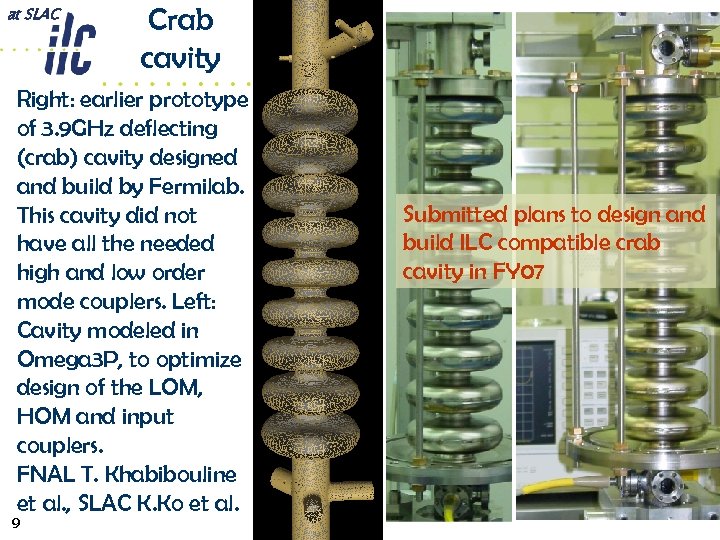 at SLAC Crab cavity Right: earlier prototype of 3. 9 GHz deflecting (crab) cavity