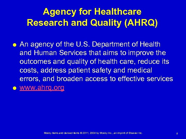 Agency for Healthcare Research and Quality (AHRQ) An agency of the U. S. Department