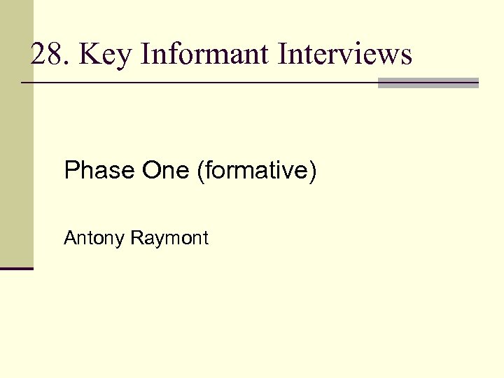 28. Key Informant Interviews Phase One (formative) Antony Raymont 