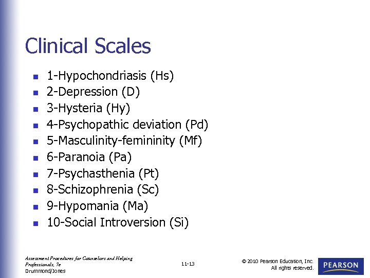 Clinical Scales n n n n n 1 -Hypochondriasis (Hs) 2 -Depression (D) 3