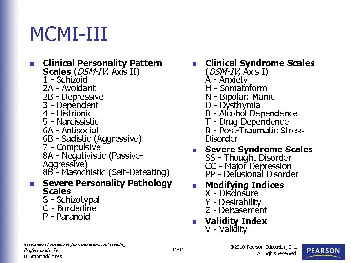 MCMI-III n n Clinical Personality Pattern Scales (DSM-IV, Axis II) 1 - Schizoid 2