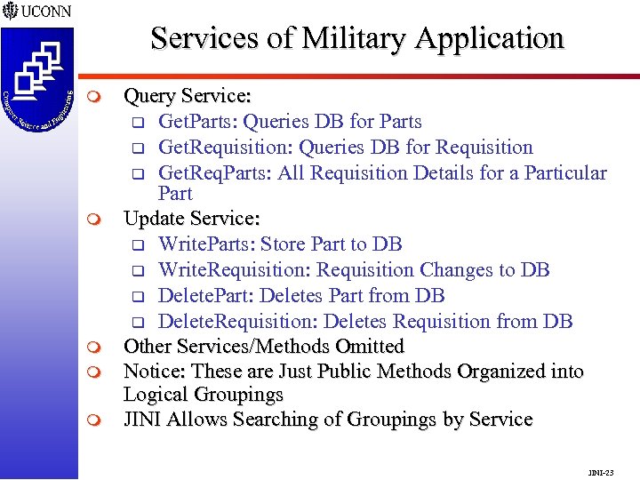 Services of Military Application m m m Query Service: q Get. Parts: Queries DB