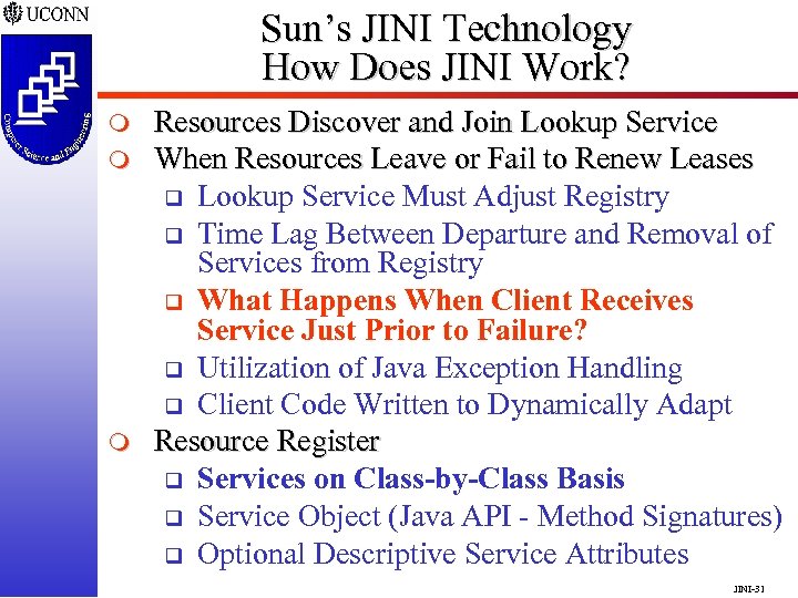Sun’s JINI Technology How Does JINI Work? m m m Resources Discover and Join