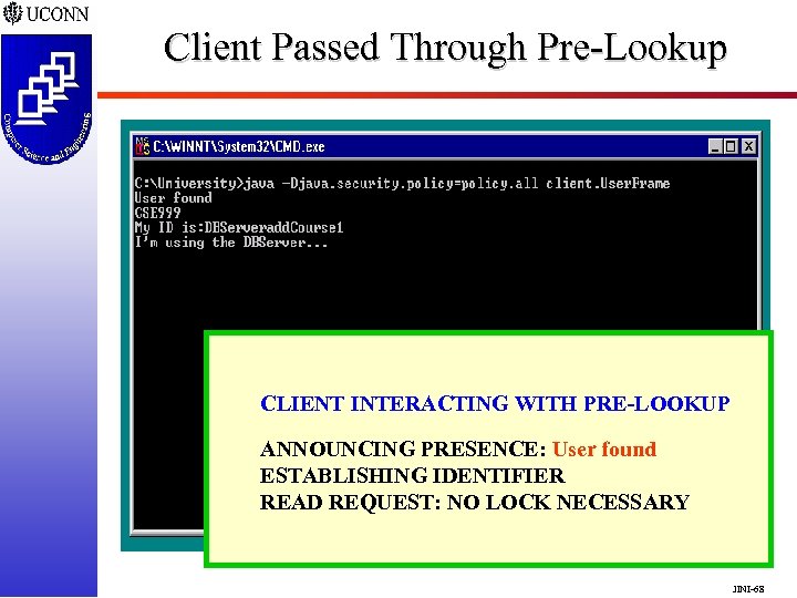 Client Passed Through Pre-Lookup CLIENT INTERACTING WITH PRE-LOOKUP ANNOUNCING PRESENCE: User found ESTABLISHING IDENTIFIER