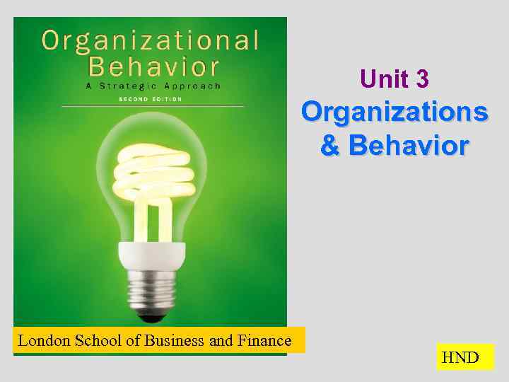 Unit 3 Organizations & Behavior London School of Business and Finance HND 13 -1