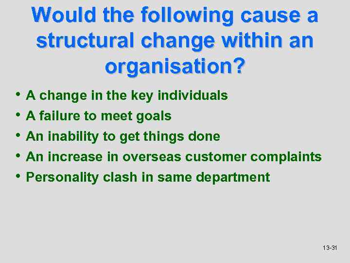 Would the following cause a structural change within an organisation? • A change in