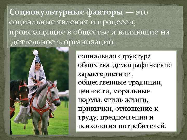 Социокультурные факторы — это социальные явления и процессы, происходящие в обществе и влияющие на